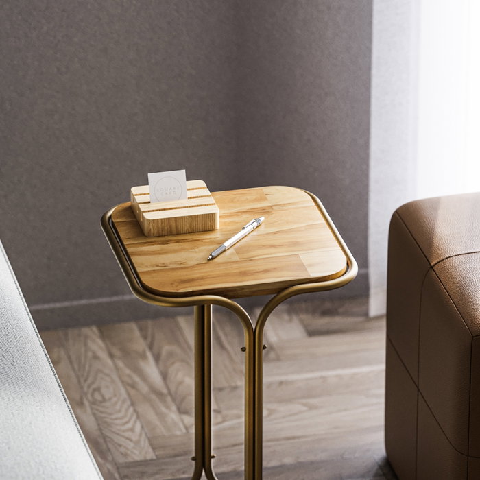 Hanah Home Mesa de Centro SHB-001-C, Madera y Metal, Color Dorado y Natural, 30x52x30 cm